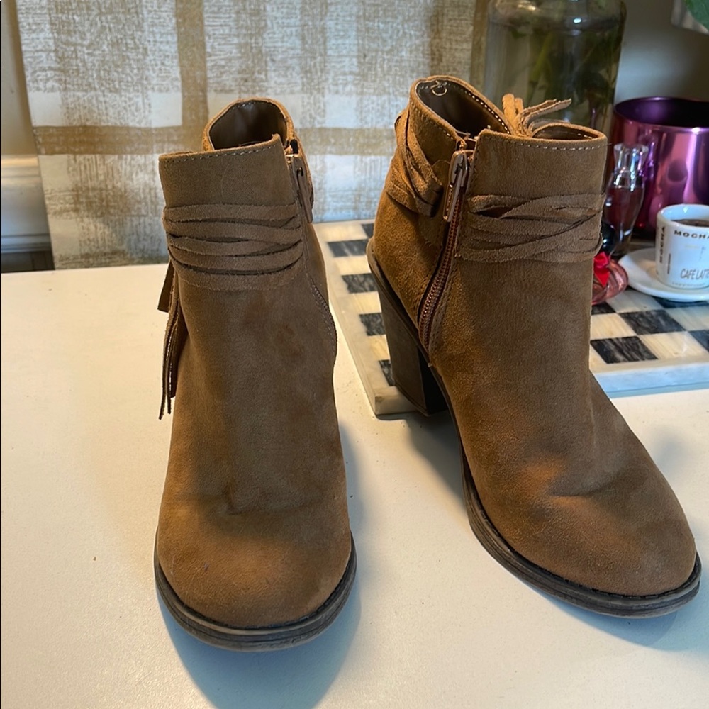 Time and Tru Brown Ankle Booties with Fringe - Picture 8 of 16